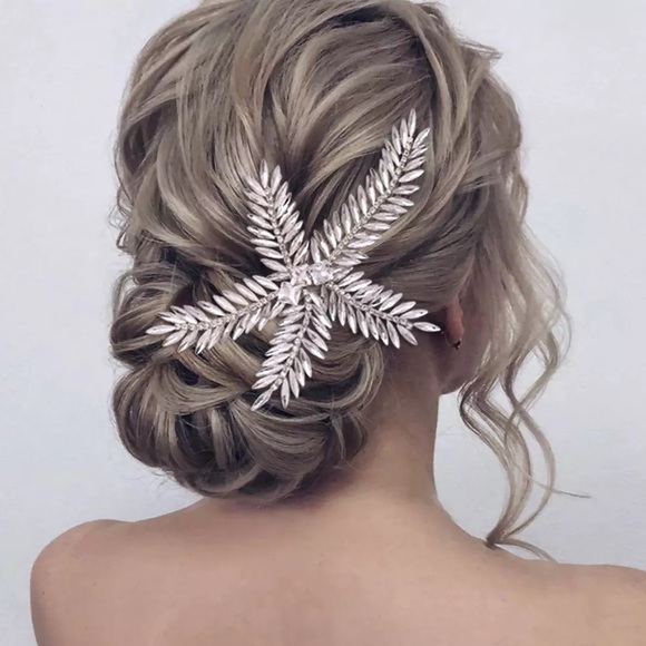 Large Crystal Leaf Vine Rhinestone Hair Comb Je main image 6